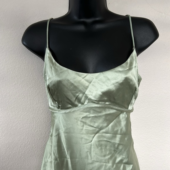 Princess Polly Clemence Sage Green Backless Tie Back Satin Mini Dress - Picture 8 of 14